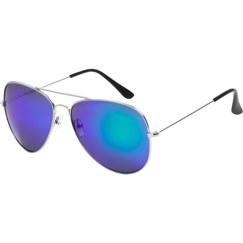 Wodison Classic Kids Sunglasses for Boys Girls Children sunglasses Reflective Metal Frame Silver Frame Blue Mix Green Lens - Image 1